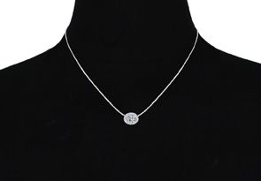 1/2 Carat Oval Shape Halo Diamond Necklace In 14K White Gold (2.62 G), G/H Color, 17 Inch Chain By SuperJeweler
