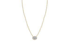 1/2 Carat Oval Shape Halo Diamond Necklace In 14K Yellow Gold (2.62 G), G/H Color, 17 Inch Chain By SuperJeweler