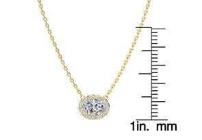 1/2 Carat Oval Shape Halo Diamond Necklace In 14K Yellow Gold (2.62 G), G/H Color, 17 Inch Chain By SuperJeweler