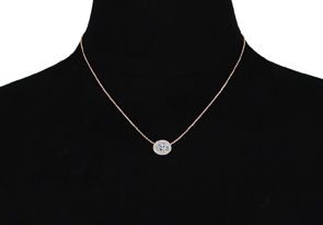 1/2 Carat Oval Shape Halo Diamond Necklace In 14K Rose Gold (2.62 G), G/H Color, 17 Inch Chain By SuperJeweler
