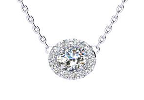 1/4 Carat Oval Shape Halo Diamond Necklace In 14K White Gold (2.62 G), G/H Color, 17 Inch Chain By SuperJeweler