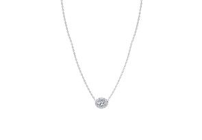 1/4 Carat Oval Shape Halo Diamond Necklace In 14K White Gold (2.62 G), G/H Color, 17 Inch Chain By SuperJeweler