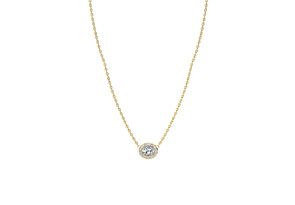 1/4 Carat Oval Shape Halo Diamond Necklace In 14K Yellow Gold (2.62 G), G/H Color, 17 Inch Chain By SuperJeweler
