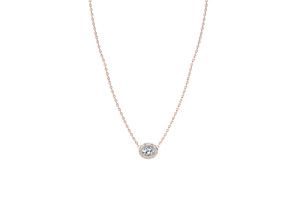 1/4 Carat Oval Shape Halo Diamond Necklace In 14K Rose Gold (2.62 G), G/H Color, 17 Inch Chain By SuperJeweler