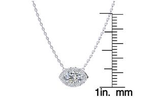 1/2 Carat Marquise Shape Halo Diamond Necklace In 14K White Gold (2.62 G), G/H Color, 17 Inch Chain By SuperJeweler