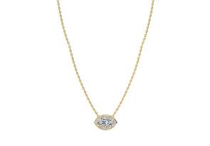 1/2 Carat Marquise Shape Halo Diamond Necklace In 14K Yellow Gold (2.62 G), G/H Color, 17 Inch Chain By SuperJeweler