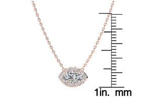 1/2 Carat Marquise Shape Halo Diamond Necklace In 14K Rose Gold (2.62 G), G/H Color, 17 Inch Chain By SuperJeweler