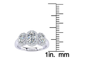 1.25 Carat Oval Shape Halo Diamond Three Stone Ring In 14K White Gold (5 G), G-H Color By SuperJeweler