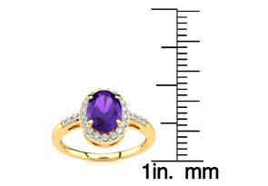 3/4 Carat Oval Shape Amethyst & Halo 24 Diamond Ring In 14K Yellow Gold (3 G), Size 7.5, I-J By SuperJeweler