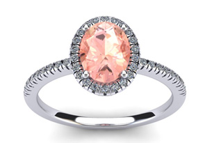 1 1/3 Carat Oval Shape Morganite & Halo 40 Diamond Ring In 14K White Gold (2.9 G), Size 5, I-J By SuperJeweler