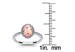 1 1/3 Carat Oval Shape Morganite & Halo 40 Diamond Ring In 14K White Gold (2.9 G), Size 5, I-J By SuperJeweler