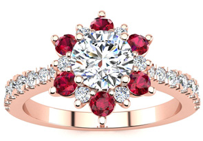 1 Carat Round Shape Flower Halo Ruby & Diamond Engagement Ring In 14K Rose Gold (3.60 G) (H-I, SI2-I1), Size 4 By SuperJeweler