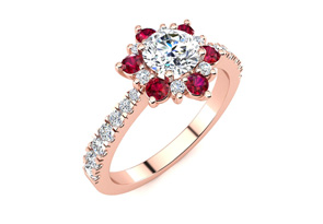 1 Carat Round Shape Flower Halo Ruby & Diamond Engagement Ring In 14K Rose Gold (3.60 G) (H-I, SI2-I1), Size 4 By SuperJeweler
