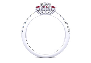 1 Carat Round Shape Flower Halo Ruby & Diamond Engagement Ring In 14K White Gold (3.60 G) (I-J, I1-I2 Clarity Enhanced), Size 4 By SuperJeweler