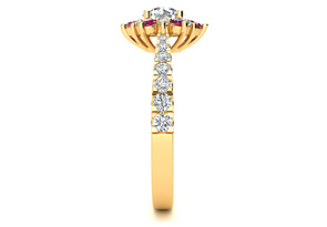 1 Carat Round Shape Flower Halo Ruby & Diamond Engagement Ring In 14K Yellow Gold (3.60 G) (I-J, I1-I2 Clarity Enhanced), Size 4 By SuperJeweler