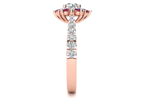 1 Carat Round Shape Flower Halo Ruby & Diamond Engagement Ring In 14K Rose Gold (3.60 G) (I-J, I1-I2 Clarity Enhanced), Size 4 By SuperJeweler