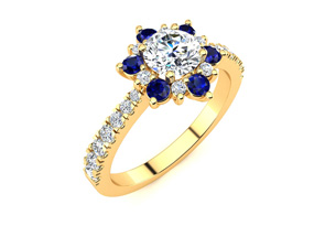 1 Carat Round Shape Flower Halo Sapphire & Diamond Engagement Ring In 14K Yellow Gold (3.60 G) (H-I, SI2-I1), Size 4 By SuperJeweler