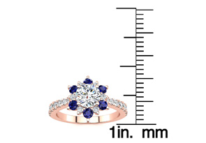 1 Carat Round Shape Flower Halo Sapphire & Diamond Engagement Ring In 14K Rose Gold (3.60 G) (H-I, SI2-I1), Size 4 By SuperJeweler