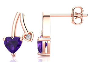 3/4 Carat Amethyst & Diamond Heart Earrings In 10k Rose Gold (1.50 G), I/J By SuperJeweler