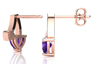 3/4 Carat Amethyst & Diamond Heart Earrings In 10k Rose Gold (1.50 G), I/J By SuperJeweler