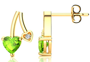 3/4 Carat Peridot & Diamond Heart Earrings In 10k Yellow Gold (1.50 G), I/J By SuperJeweler