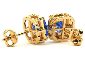 2 Carat Cushion Cut Blue Topaz & Diamond Earrings In 10k Yellow Gold (2.20 G), I/J By SuperJeweler