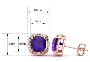 2 Carat Cushion Cut Amethyst & Diamond Earrings In 10k Rose Gold (2.20 G), I/J By SuperJeweler