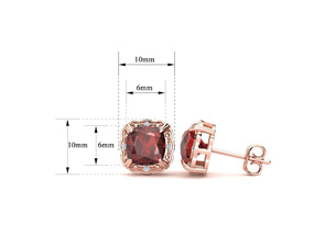 2 Carat Cushion Cut Garnet & Diamond Earrings In 10k Rose Gold (2.20 G), I/J By SuperJeweler