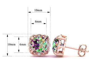 2 Carat Cushion Cut Mystic Topaz & Diamond Earrings In 10k Rose Gold (2.20 G), I/J By SuperJeweler