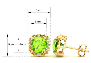 2 Carat Cushion Cut Peridot & Diamond Earrings In 10k Yellow Gold (2.20 G), I/J By SuperJeweler