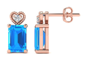 1 Carat Octagon Shape Blue Topaz & Diamond Earrings In 10k Rose Gold (2 G), I/J By SuperJeweler
