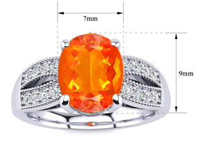 1-1/3 Carat Fire Opal Ring & Diamonds In 14K White Gold (6 G), I-J, Size 4 By SuperJeweler