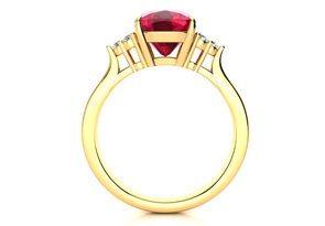 3 1/5 Carat Cushion Cut Ruby & 6 Diamond Ring In 14K Yellow Gold (4 G), I-J, Size 4 By SuperJeweler