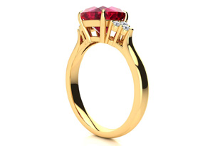 3 1/5 Carat Cushion Cut Ruby & 6 Diamond Ring In 14K Yellow Gold (4 G), I-J, Size 4 By SuperJeweler