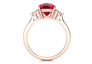 3 1/5 Carat Cushion Cut Ruby & 6 Diamond Ring In 14K Rose Gold (4 G), I-J, Size 4 By SuperJeweler