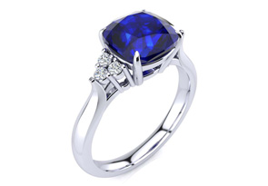 3 1/5 Carat Cushion Cut Sapphire & 6 Diamond Ring In 14K White Gold (4 G), I-J, Size 4 By SuperJeweler