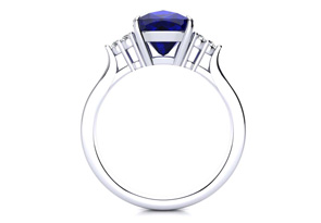 3 1/5 Carat Cushion Cut Sapphire & 6 Diamond Ring In 14K White Gold (4 G), I-J, Size 4 By SuperJeweler
