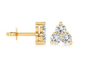 1 Carat Three Diamond Triangle Stud Earrings In 14K Yellow Gold, J/K By SuperJeweler