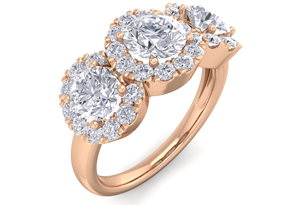 2 Carat Round Shape Halo Diamond Three Stone Ring In 14K Rose Gold (6.50 G), J-K By SuperJeweler