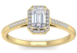 3/4 Carat Emerald Cut Halo Diamond Engagement Ring In 14K Yellow Gold (2.70 G) (H-I, VS2-SI1) By SuperJeweler