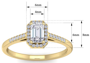 3/4 Carat Emerald Cut Halo Diamond Engagement Ring In 14K Yellow Gold (2.70 G) (H-I, VS2-SI1) By SuperJeweler