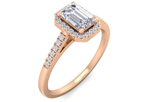 3/4 Carat Emerald Cut Halo Diamond Engagement Ring In 14K Rose Gold (2.70 G) (H-I, VS2-SI1) By SuperJeweler