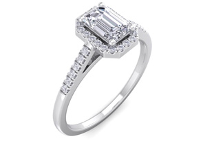 3/4 Carat Emerald Cut Halo Diamond Engagement Ring In 14K White Gold (2.70 G) (H-I, SI2-I1 Clarity Enhanced) By SuperJeweler