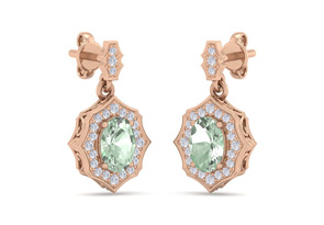 1 2/3 Carat Oval Shape Green Amethyst & Diamond Dangle Earrings In 14K Rose Gold (2.80 G), I/J By SuperJeweler
