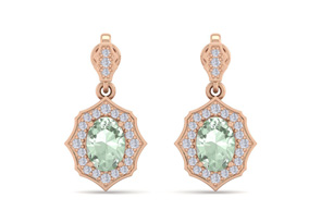 1 2/3 Carat Oval Shape Green Amethyst & Diamond Dangle Earrings In 14K Rose Gold (2.80 G), I/J By SuperJeweler