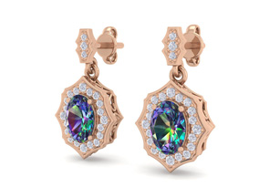1 2/3 Carat Oval Shape Mystic Topaz & Diamond Dangle Earrings In 14K Rose Gold (2.80 G), I/J By SuperJeweler