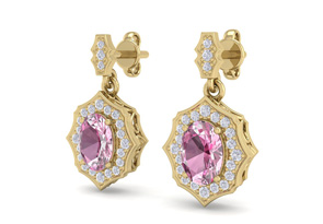 2 1/4 Carat Oval Shape Pink Topaz & Diamond Dangle Earrings In 14K Yellow Gold (2.80 G), I/J By SuperJeweler