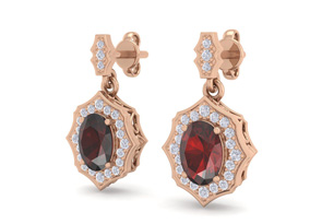 2 1/4 Carat Oval Shape Garnet & Diamond Dangle Earrings In 14K Rose Gold (2.80 G), I/J By SuperJeweler