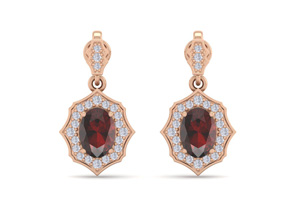 2 1/4 Carat Oval Shape Garnet & Diamond Dangle Earrings In 14K Rose Gold (2.80 G), I/J By SuperJeweler