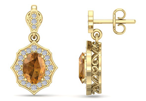 1 3/4 Carat Oval Shape Citrine & Diamond Dangle Earrings In 14K Yellow Gold (2.80 G), I/J By SuperJeweler